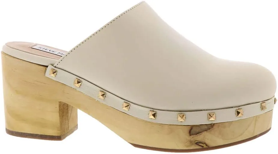 Steve Madden Brooklyn-1 Bone Leather Fashion Embellished Platform Rhinestones — Genuine Leather clog
