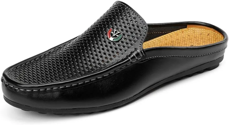 Men's Classic Leather Slippers Office Casual House Slip On Backless Loafers — Genuine Leather slipper