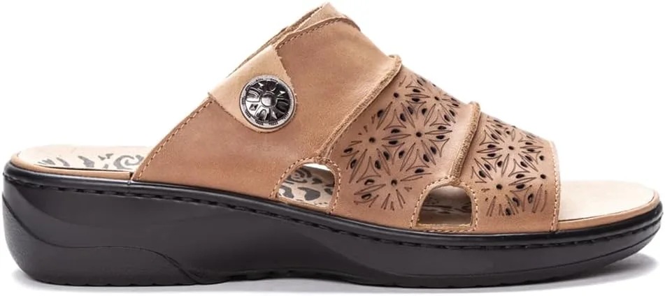 Propet Womens Gertie Cut-Outs Slide Casual Sandals Casual Low Heel 1-2" — Genuine Leather sandal