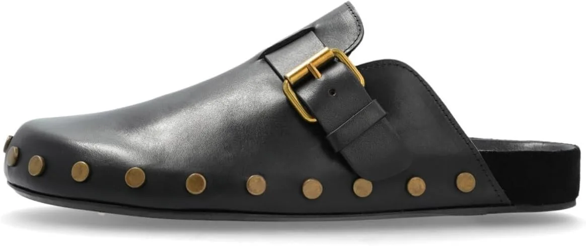 Leather Clog Mules for Women Studded Slip On Buckle Mule Slippers Closed Toe V — Genuine Leather mule