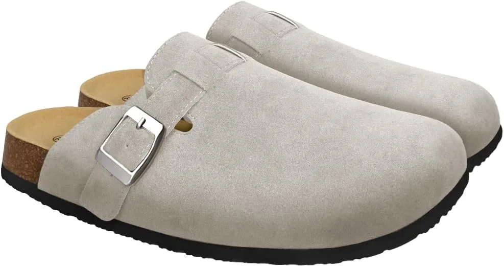 Clogs for Women Suede Soft Leather Clogs Classic Cork Slip on Shoes Antislip S — Suede mule