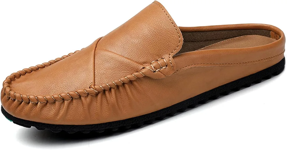 Men’s Handmade Leather Mules Clogs Slip-On Backless Loafers Breathable Comfort — Genuine Leather mule