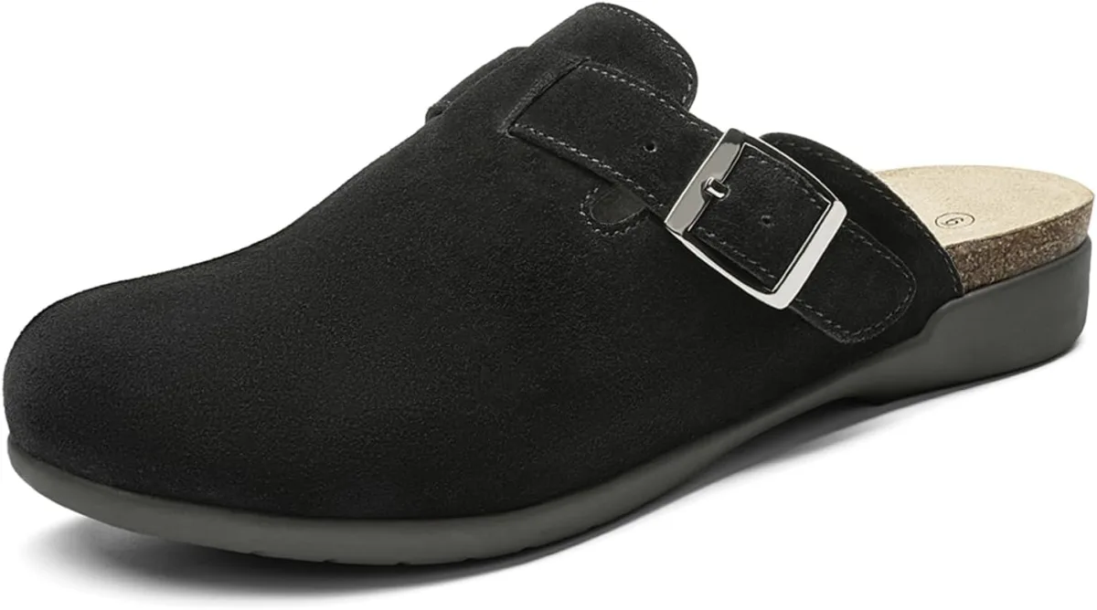 Athlefit Genuine Leather Clogs for Women Soft Cork Footbed Adjustable Buckle M — Genuine Leather mule