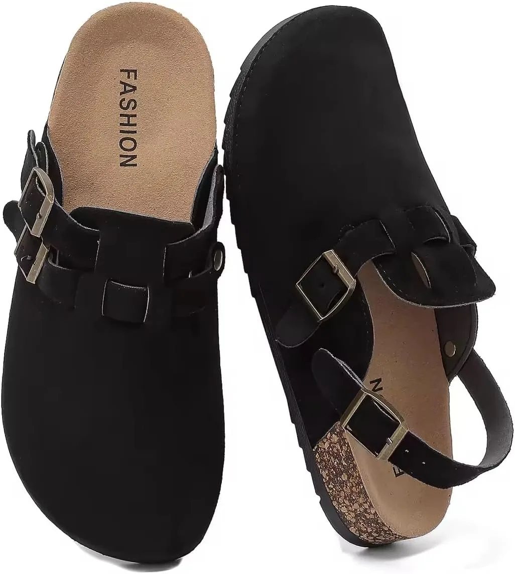 Men's Suede Clogs with Back Strap, Women's Leather Clogs with Arch Support Cor — Suede mule