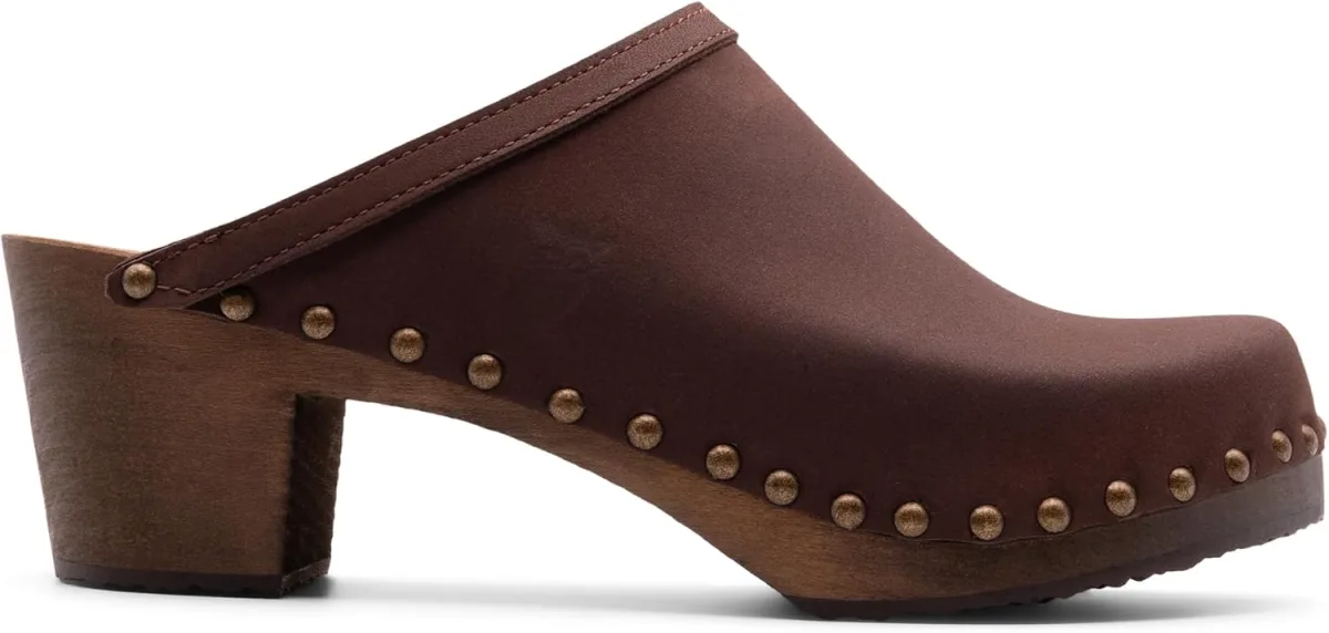 Sandgrens Handmade Swedish Wood Clogs for Women, High Heel Mule — Genuine Leather mule