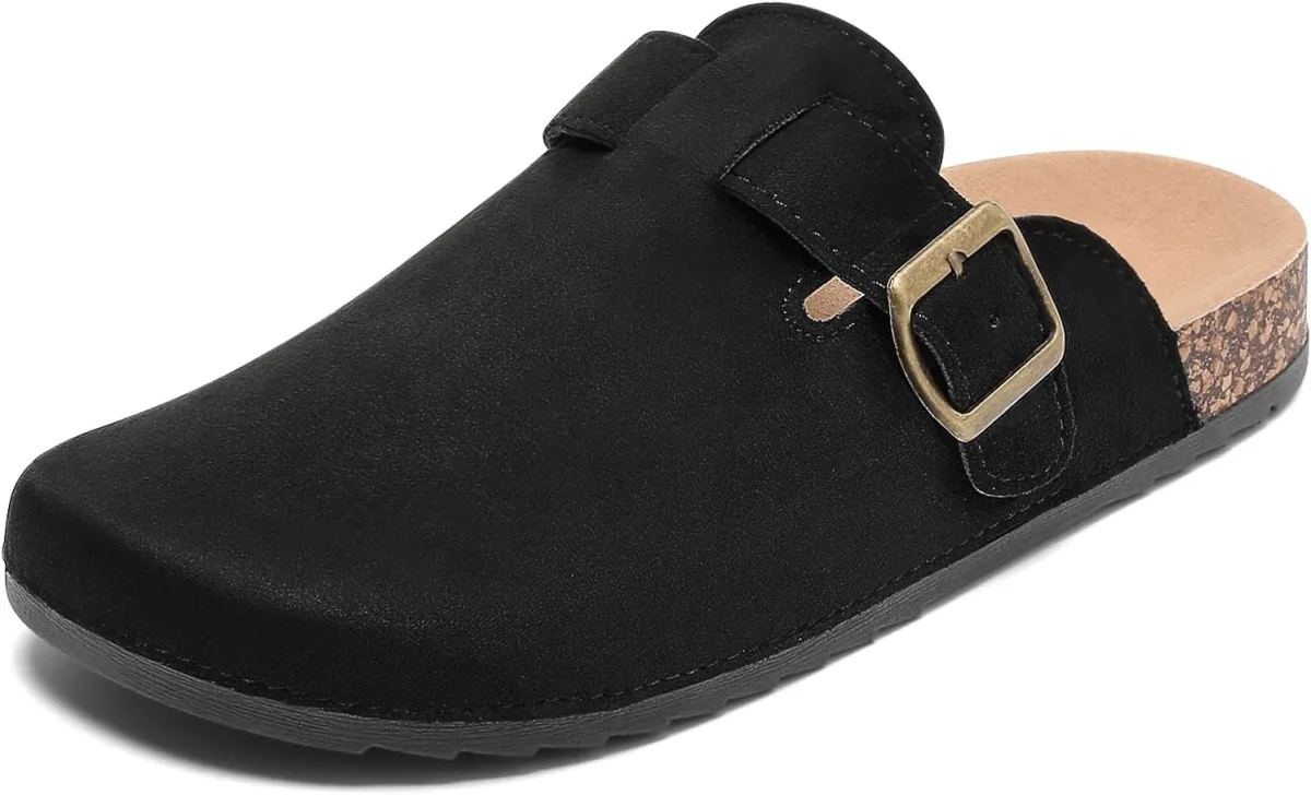 Suede Clogs Men & Women Unisex Leather Mules Soft Cork Footbed Adjustable Buck — Suede mule
