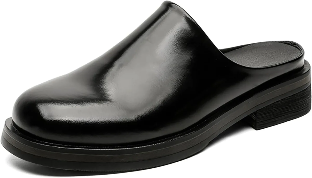 Men's Patent Leather Slip-On Mules & Clogs Comfortable Breathable Backless Loa — Genuine Leather mule