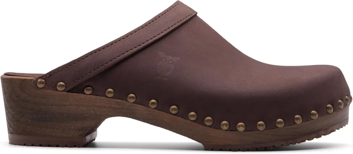 Sandgrens Handmade Swedish Wood Clogs for Women, Low Heel Mule — Genuine Leather mule
