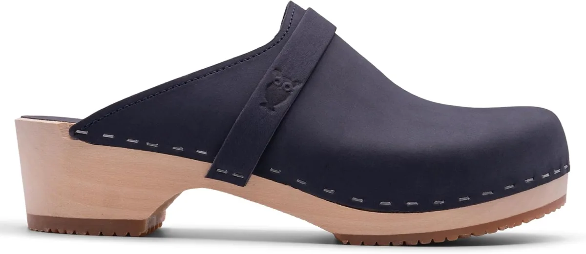 Sandgrens Handmade Swedish Wood Clogs for Women, Low Heel Mule — Genuine Leather mule