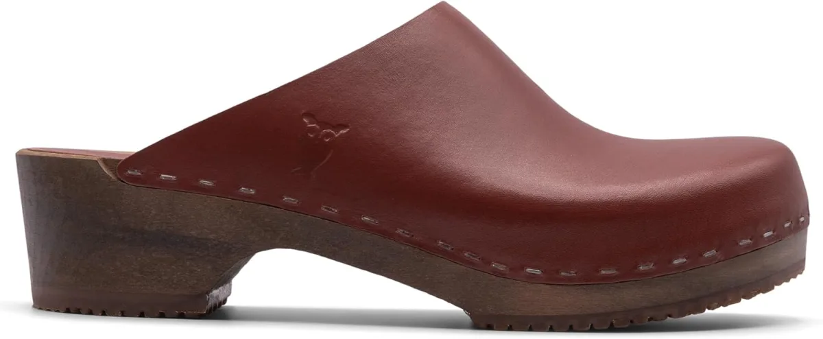 Sandgrens Handmade Swedish Wood Clogs for Women, Low Heel Mule — Genuine Leather mule
