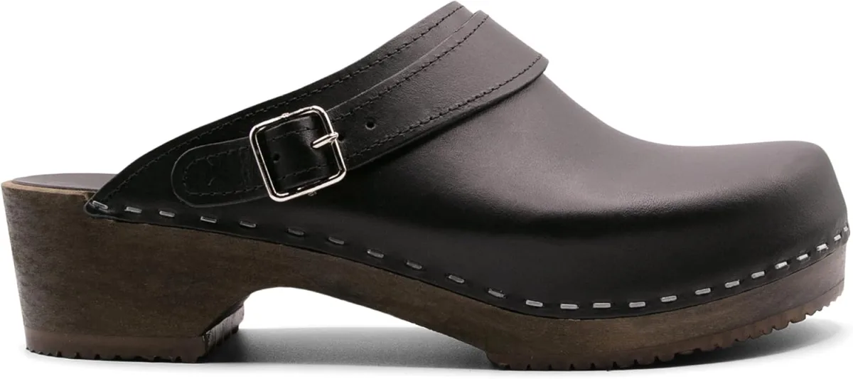Sandgrens Handmade Swedish Wood Clogs for Men, Low Heel Mule — Genuine Leather mule
