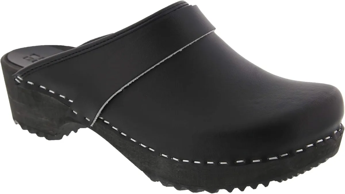 Bjork Maja Wood Open Back Leather Clogs — Genuine Leather clog