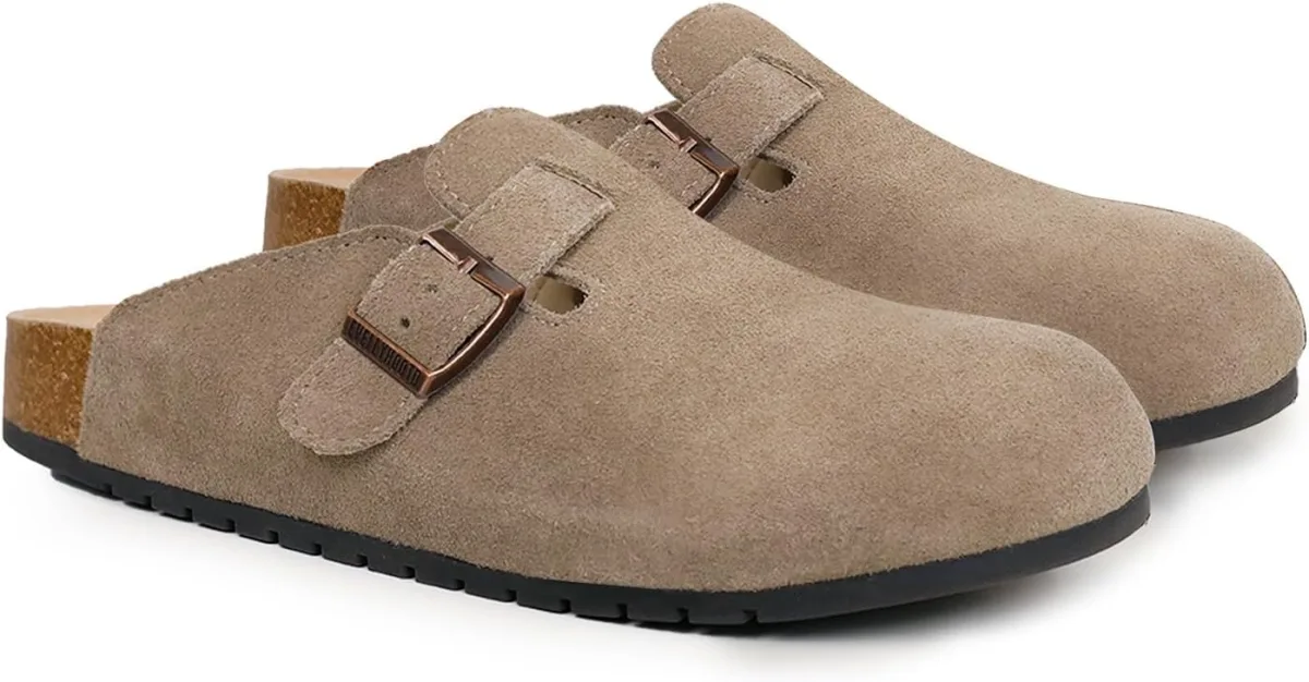 Women's Men's Suede Clogs Leather Mules Cork Footbed Sandals Comfort Potato Sh — Suede mule