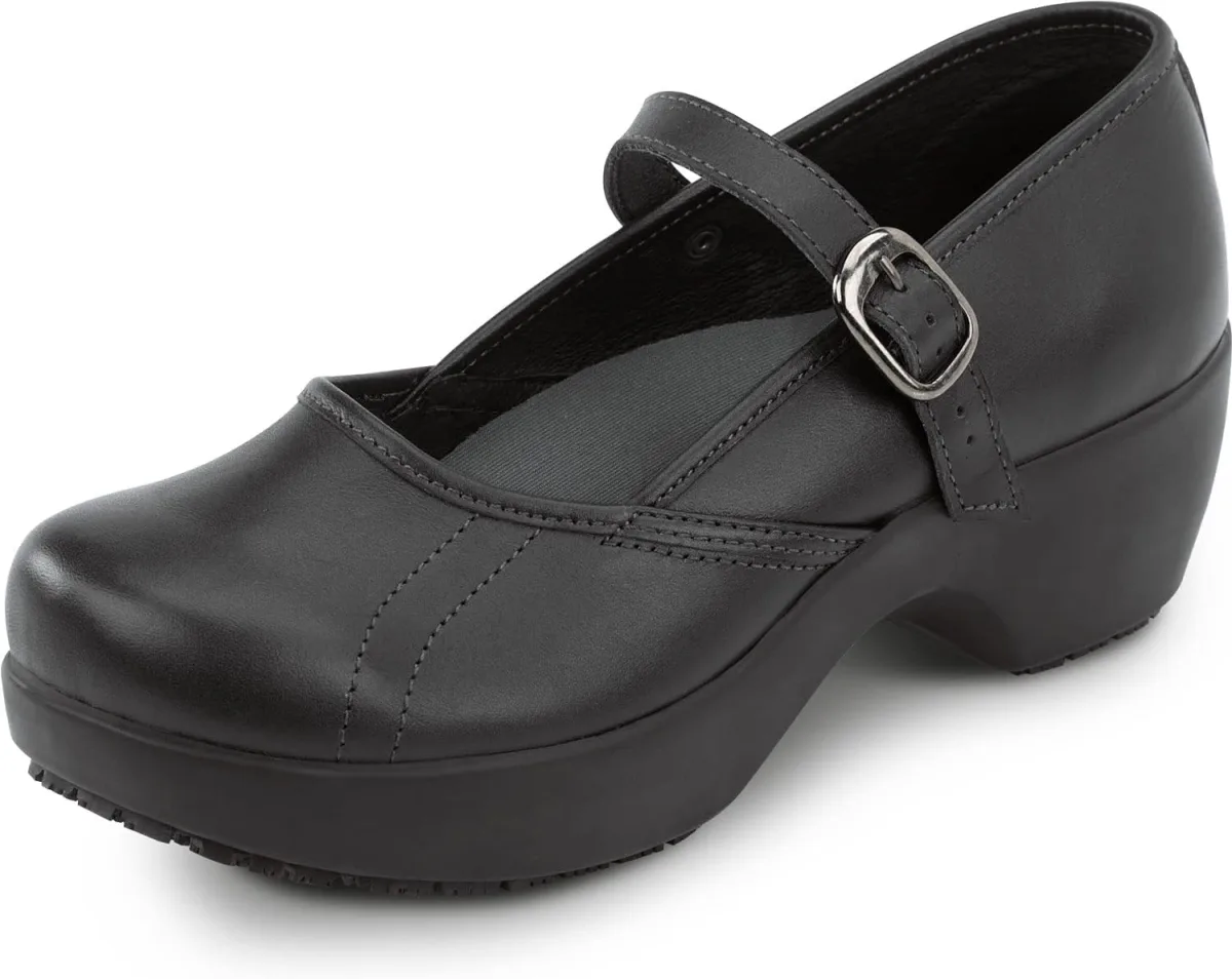 SR Max Vienna Women's Black Mary Jane Clog Style Slip Resistant Soft Toe Work — Full-Grain Leather clog