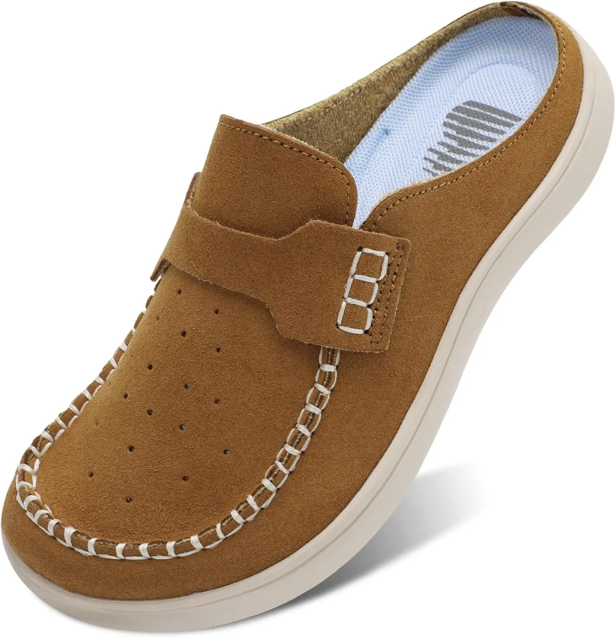 BARERUN Wide Slip on Shoes for Women Suede Mules Clogs Potato Shoes Barefoot N — Suede mule