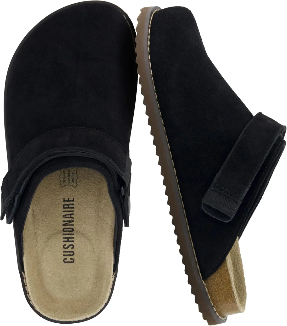 CUSHIONAIRE Boulder Genuine Leather Clogs for Women, Adjustable Swivel Back St — Suede clog