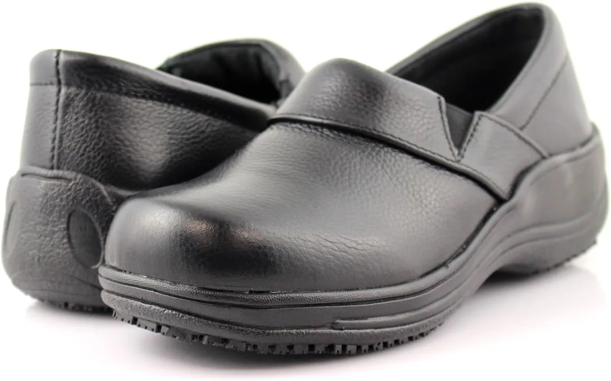 Laforst Jodie Womens Tumble Leather Work Nonslip Slip On Clogs — Genuine Leather clog