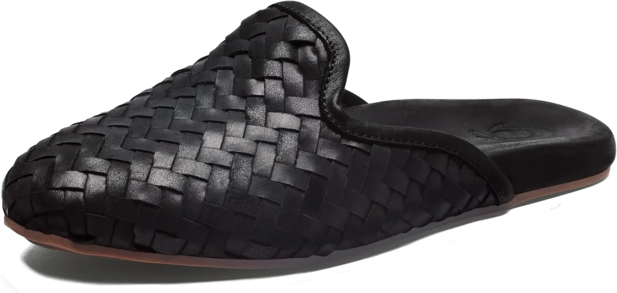 OLUKAI Mi'I Women's Slip-On Mules, Premium Leather & Woven Details, Arch Suppo — Genuine Leather mule