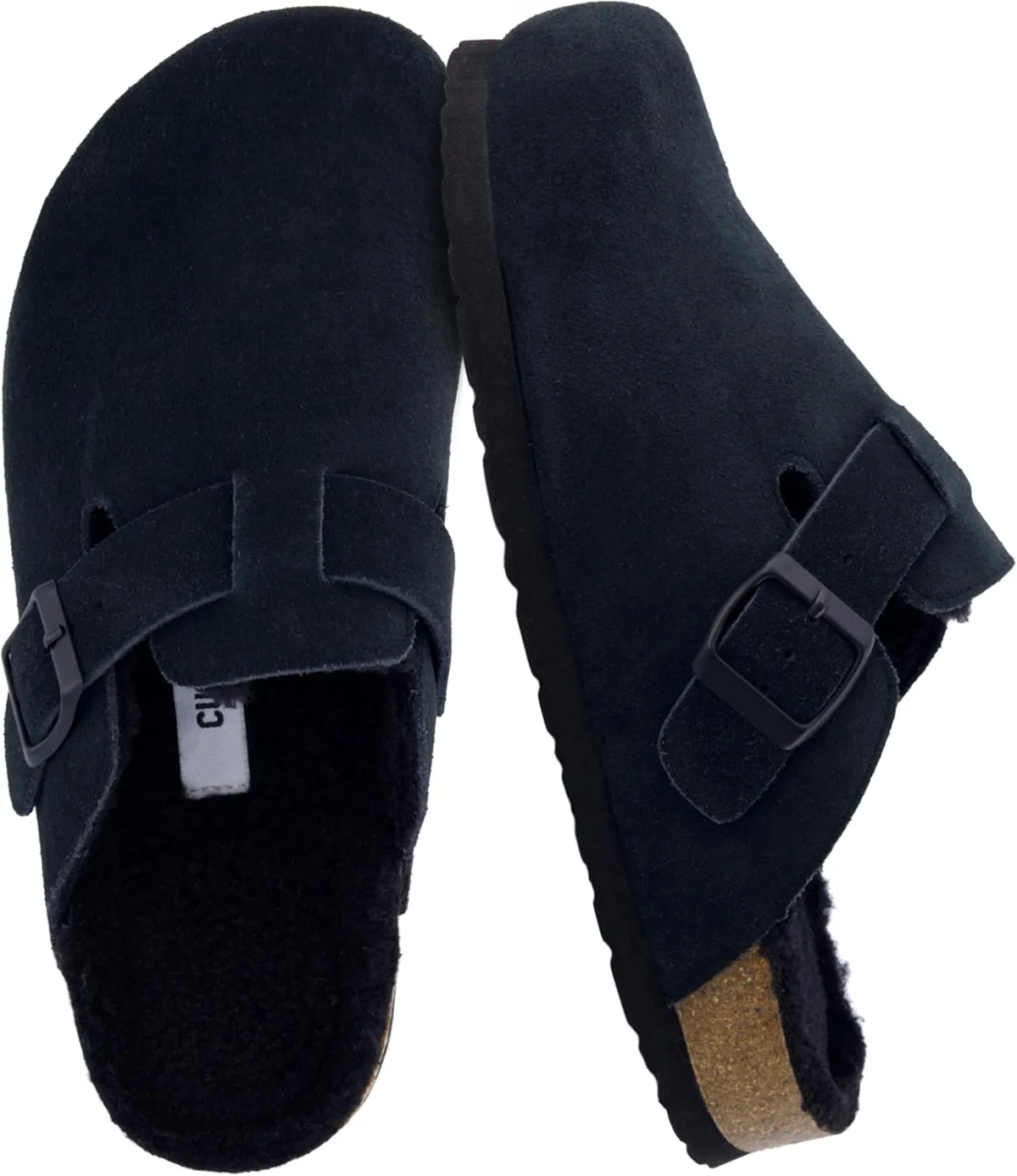 CUSHIONAIRE Women's Hana Cork footbed clog with Genuine Leather upper, Faux Fu — Genuine Leather clog