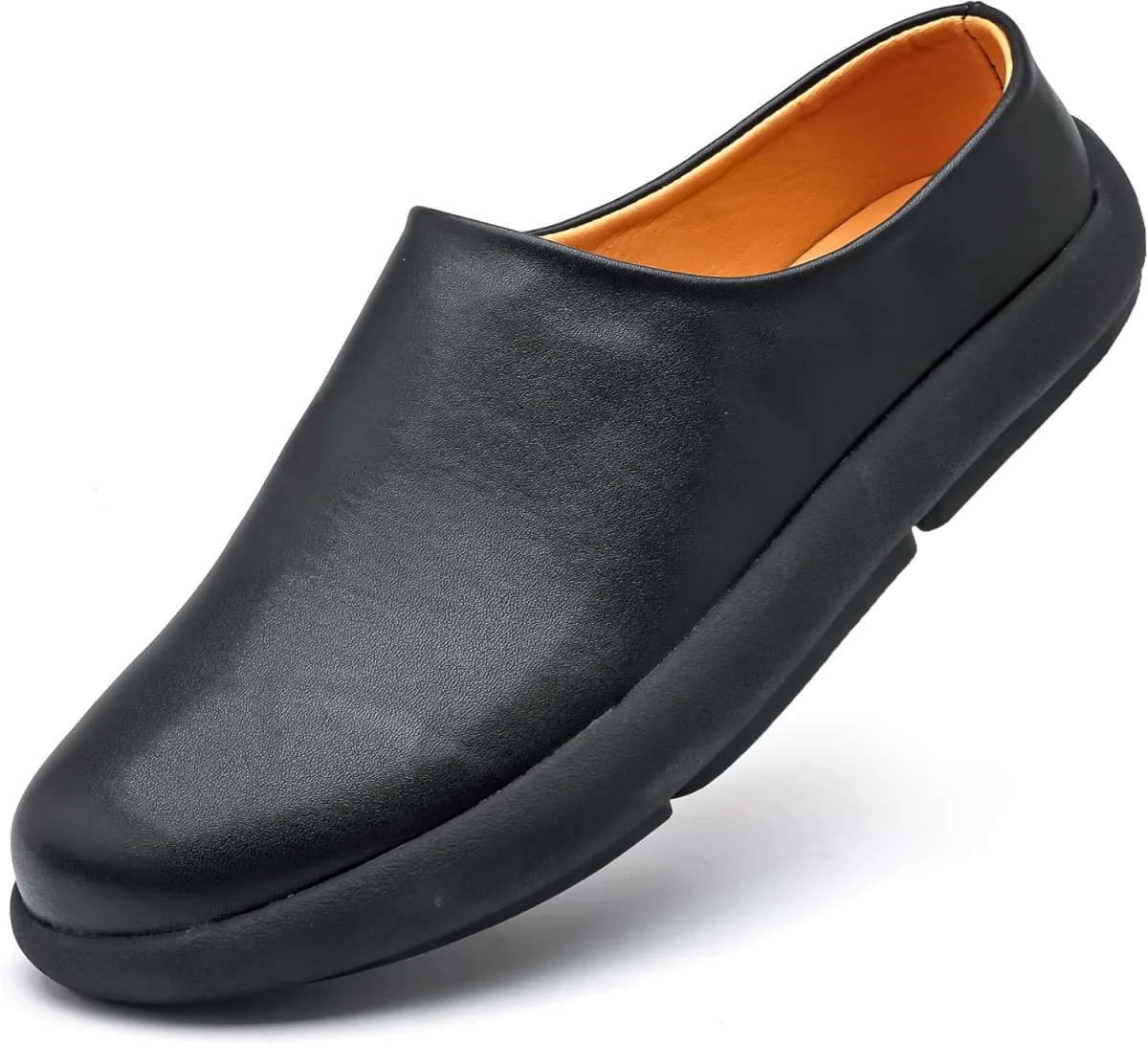 LCQL Men Breathable Slides Slipper Leather Mules and Clog Summer Outdoor Indoo — Genuine Leather mule
