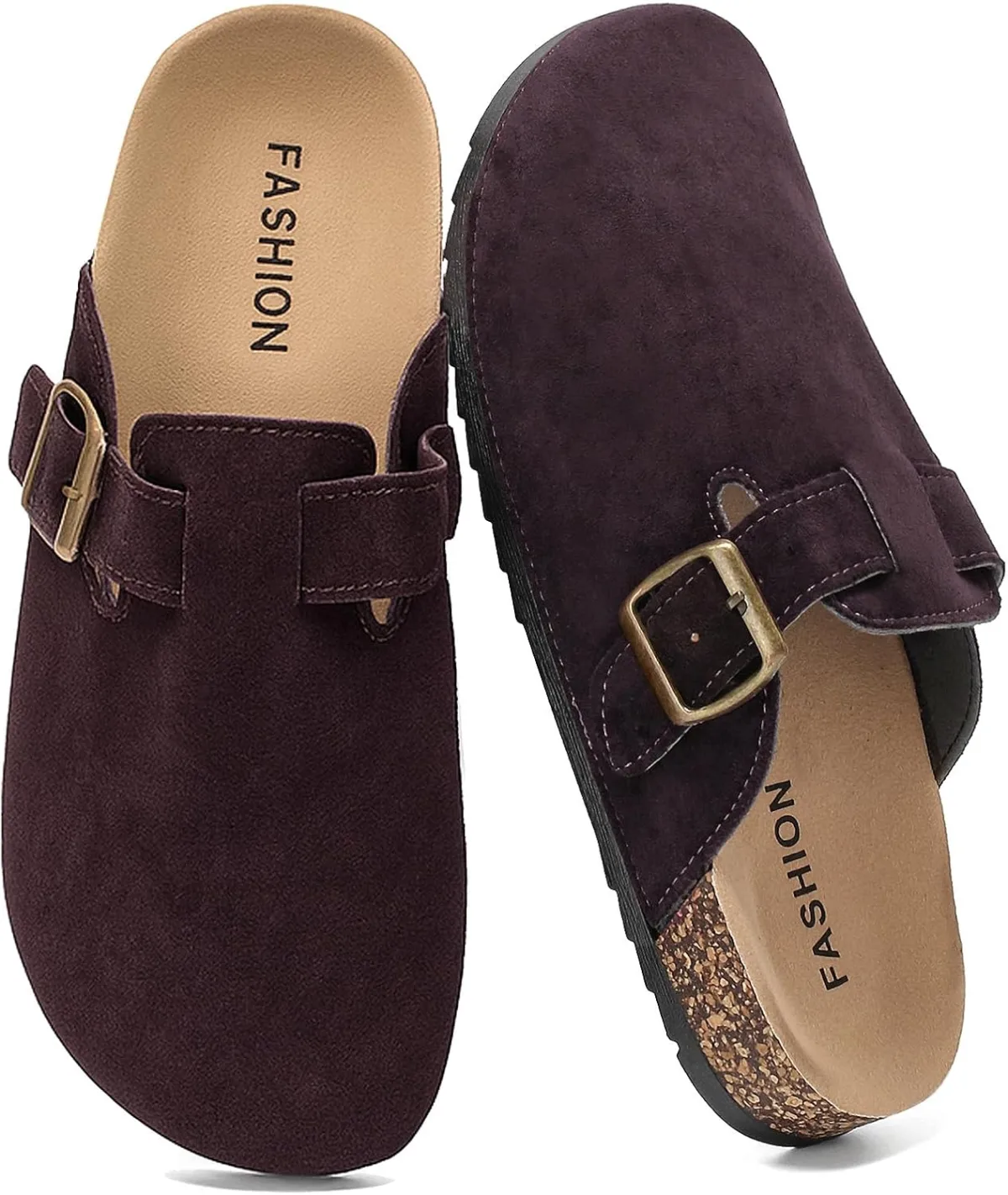 Womens Mens Suede Clogs Leather Mules with Arch Support, Adjustable Buckle Sli — Suede mule