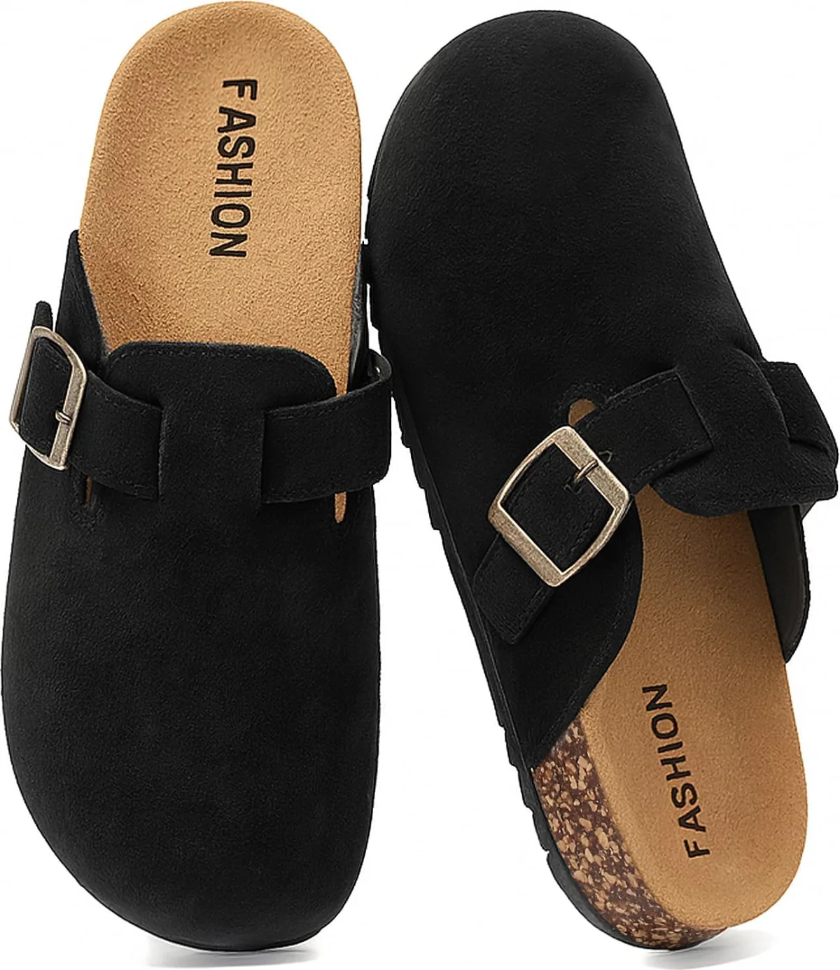 Women's Suede Clogs Mens Leather Mules Comfort Cork Footbed Antislip House San — Suede mule