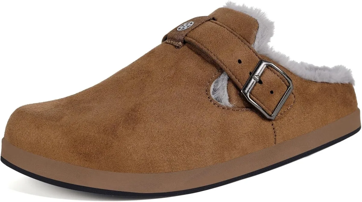 Hsyooes Fur Lined Clogs for Women Men Suede Winter Slippers Arch Support Slip — Suede mule
