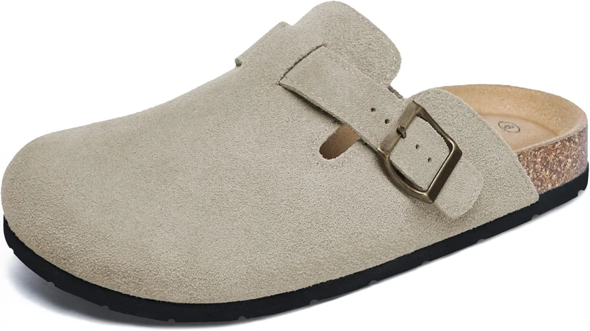 Xiakolaka Women's Suede Clogs Adjustable Buckle Slip on Footbed Home Clog Slip — Suede slipper