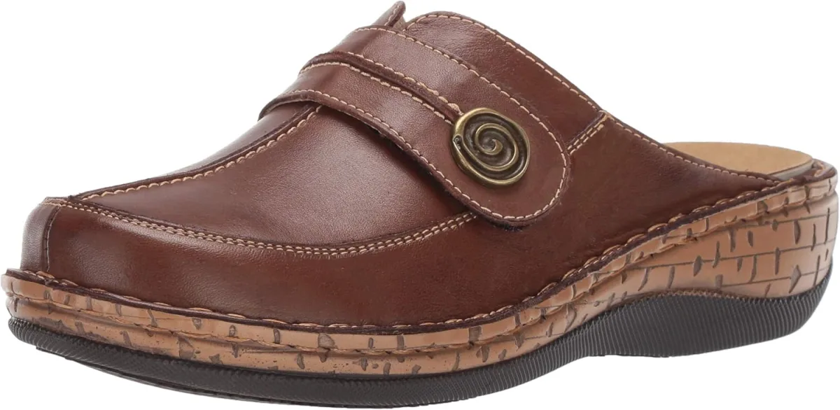 Propét womens Jana Food Service Shoe, Brown, 8 Wide US — Full-Grain Leather clog