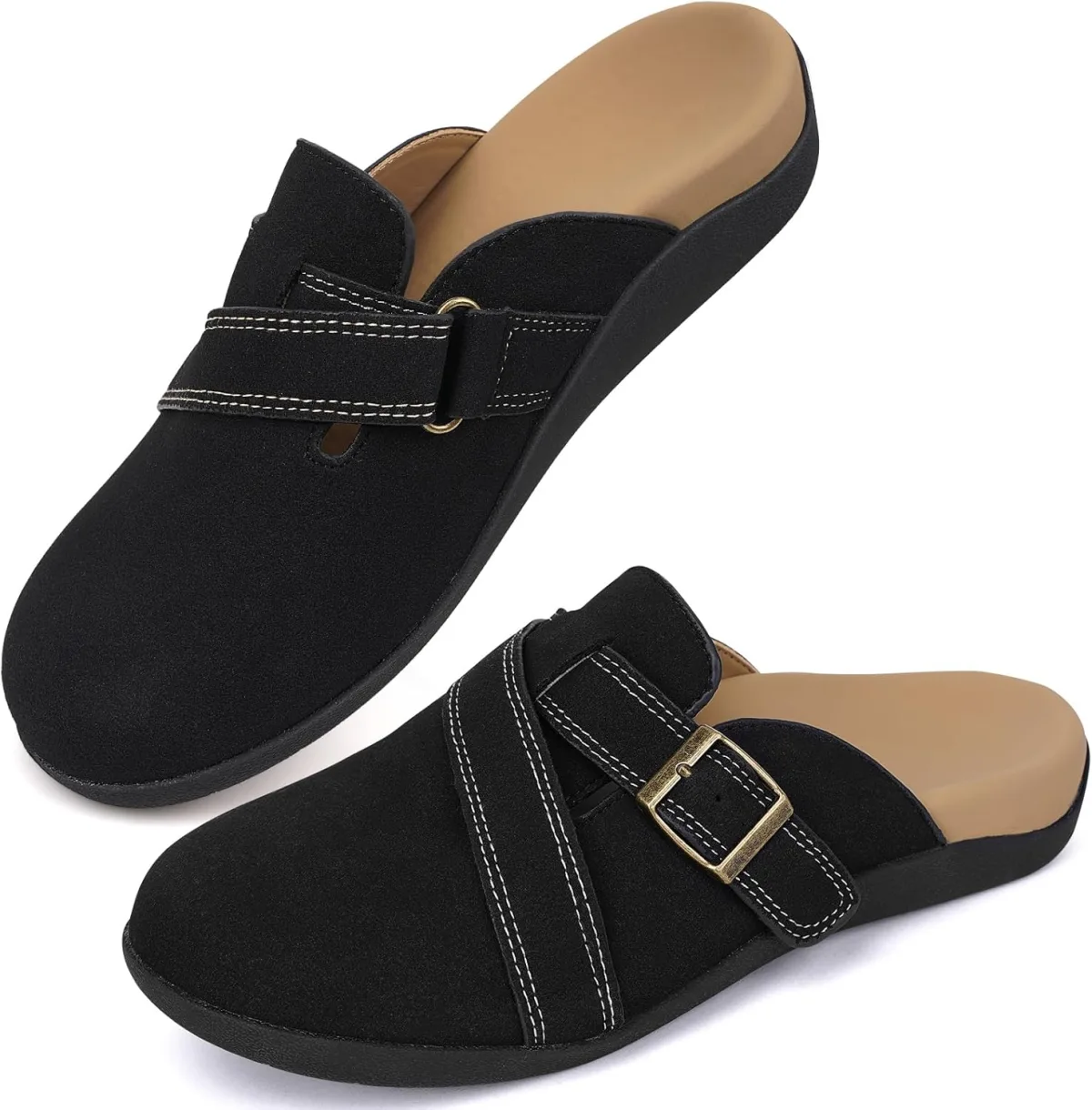 V.Step Women Orthopedic Clog Slippers with Arch Support, Suede Clogs Leather M — Suede mule