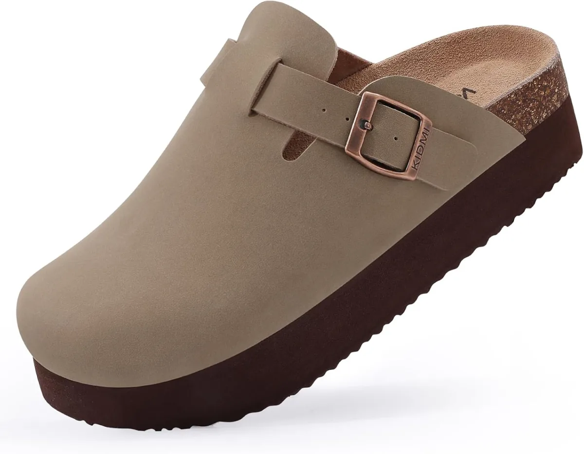 KIDMI Women's Platform Clogs Leather Mules Cork Footbed Potato Shoes — Genuine Leather mule