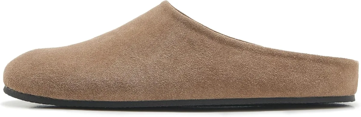 Women's Suede Clogs Round Toe Leather Mules Cork Footbed Clog with Arch Suppor — Suede mule