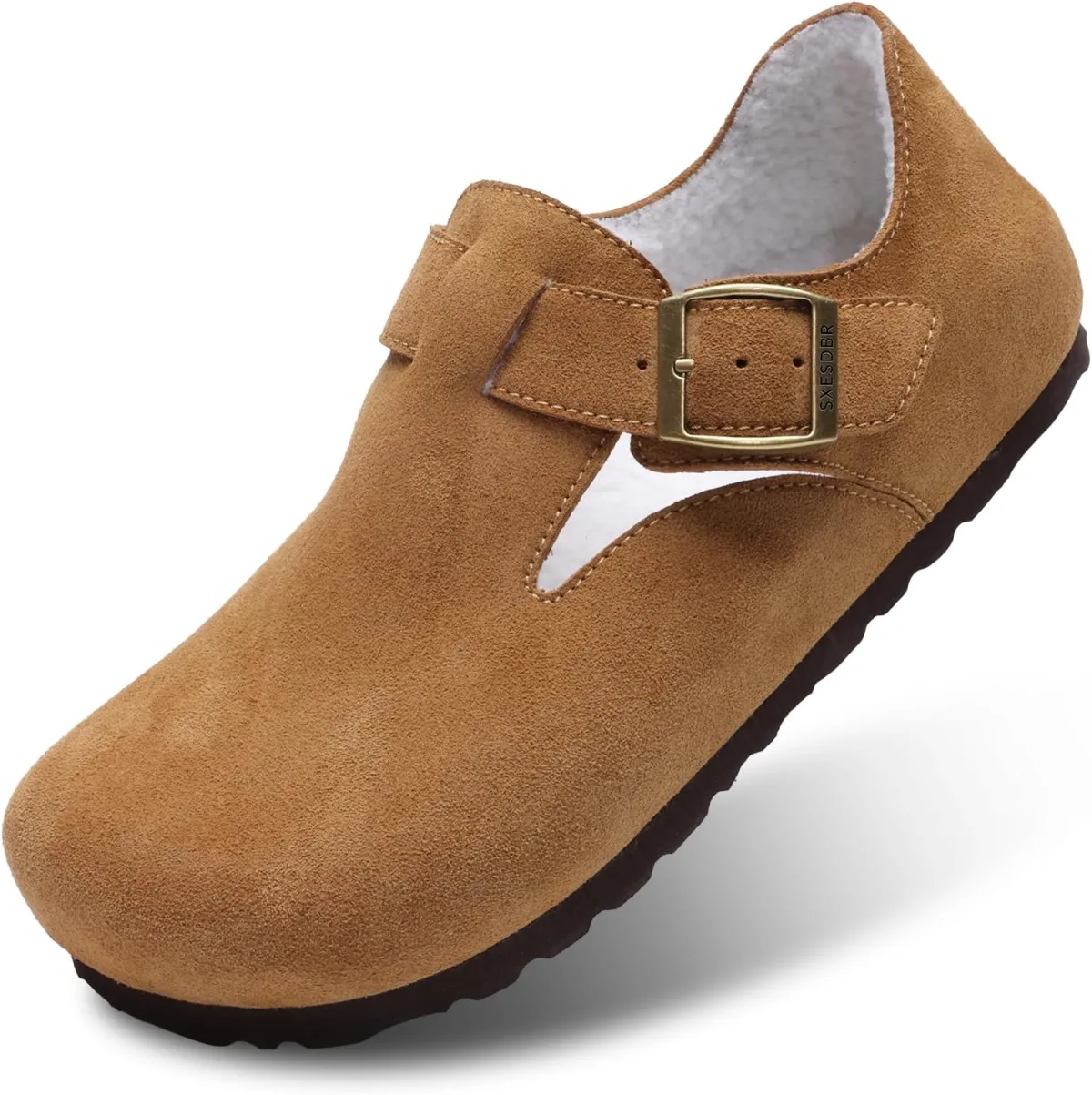 Womens Mens Fur Lined Suede Clogs Fuzzy Leather Mules Cork Potato Shoes with A — Suede mule
