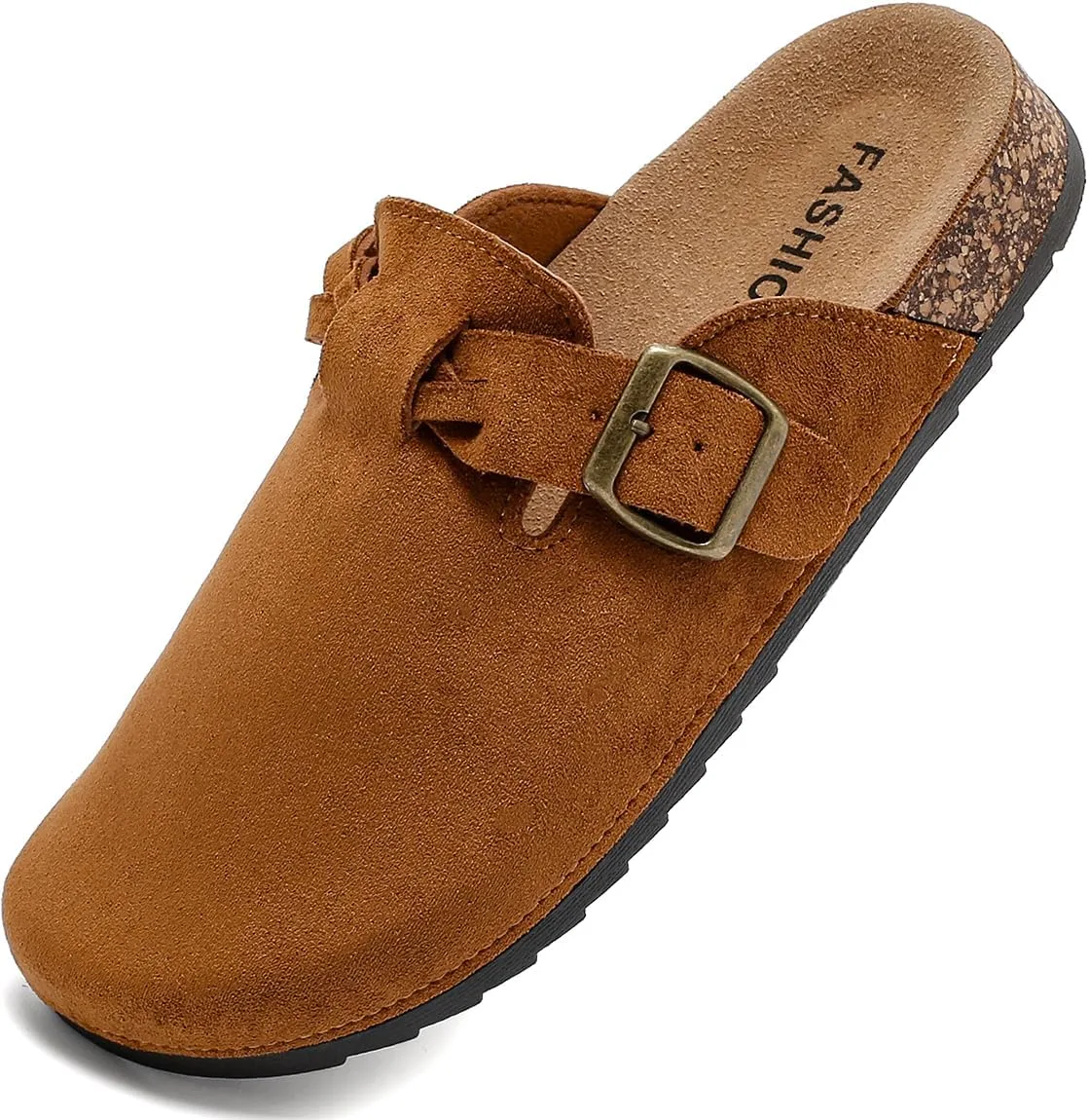 Women's Suede Clogs Mens Leather Mules Comfort Cork Footbed Sandals with Arch — Suede mule