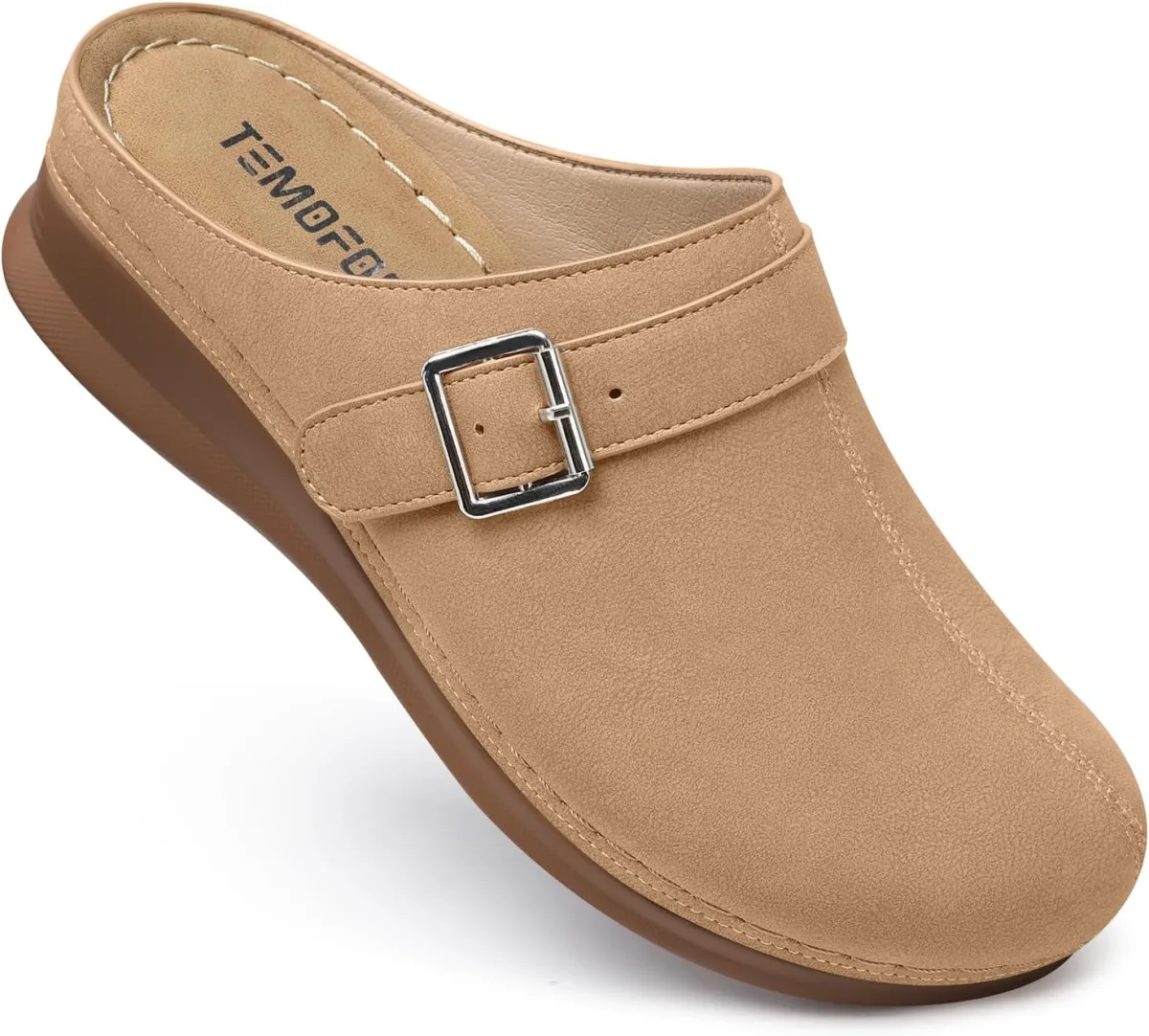 TEMOFON Clogs for Women Slip on Mules: Walking Comfortable, Non Slip, Closed T — Suede mule