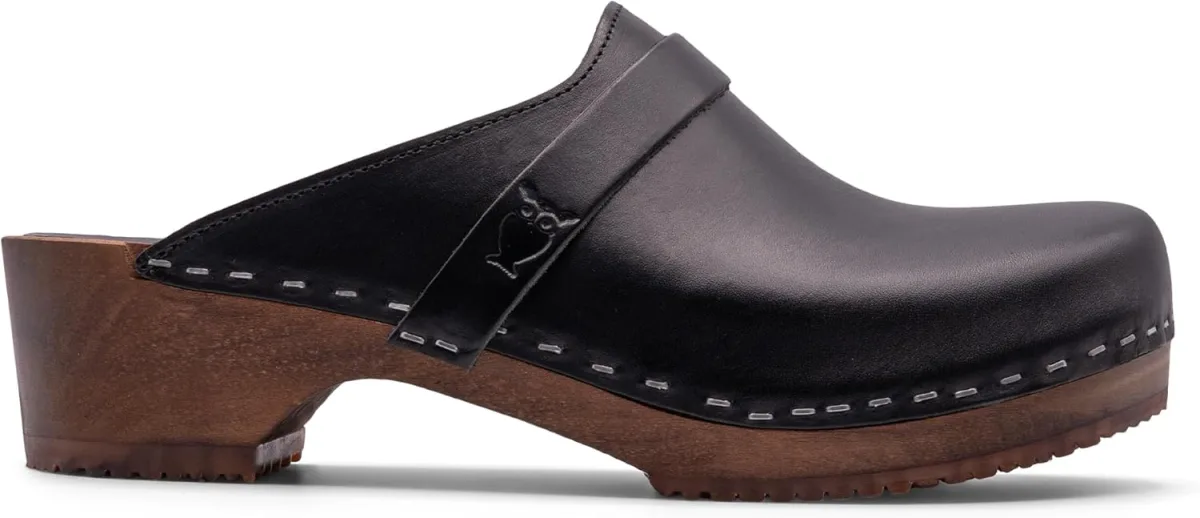 Sandgrens Handmade Swedish Wood Clogs for Men, Low Heel Mule — Genuine Leather mule
