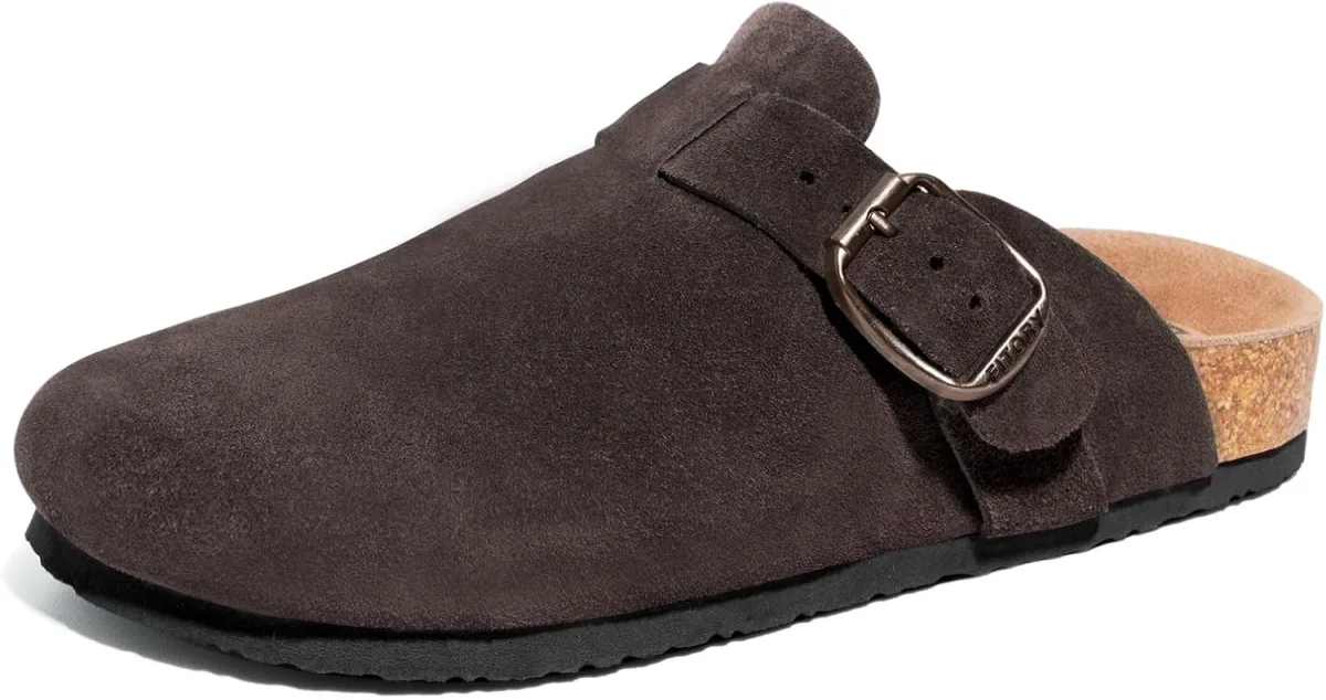 FITORY Mens Suede Clogs with Arch Support，Leather Cork Footed Mules Size 7-14 — Suede mule
