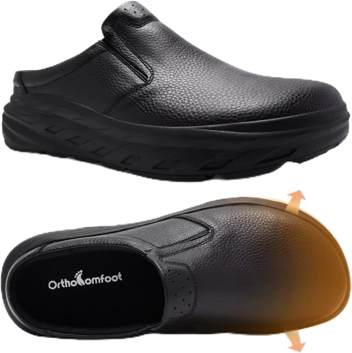 OrthoComfoot Men's Orthopedic Diabetic Wide Slippers: Comfortable Plantar Fasc — Genuine Leather slipper