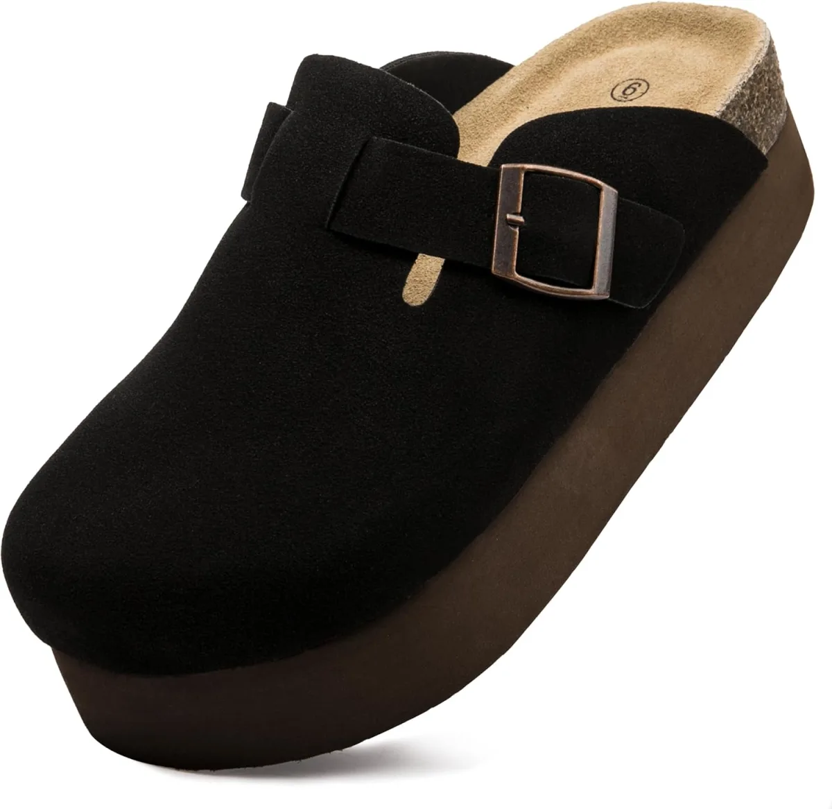 Women's Suede Clogs Cork Footbed Sandals Comfort Platform Mules with Arch Supp — Suede mule