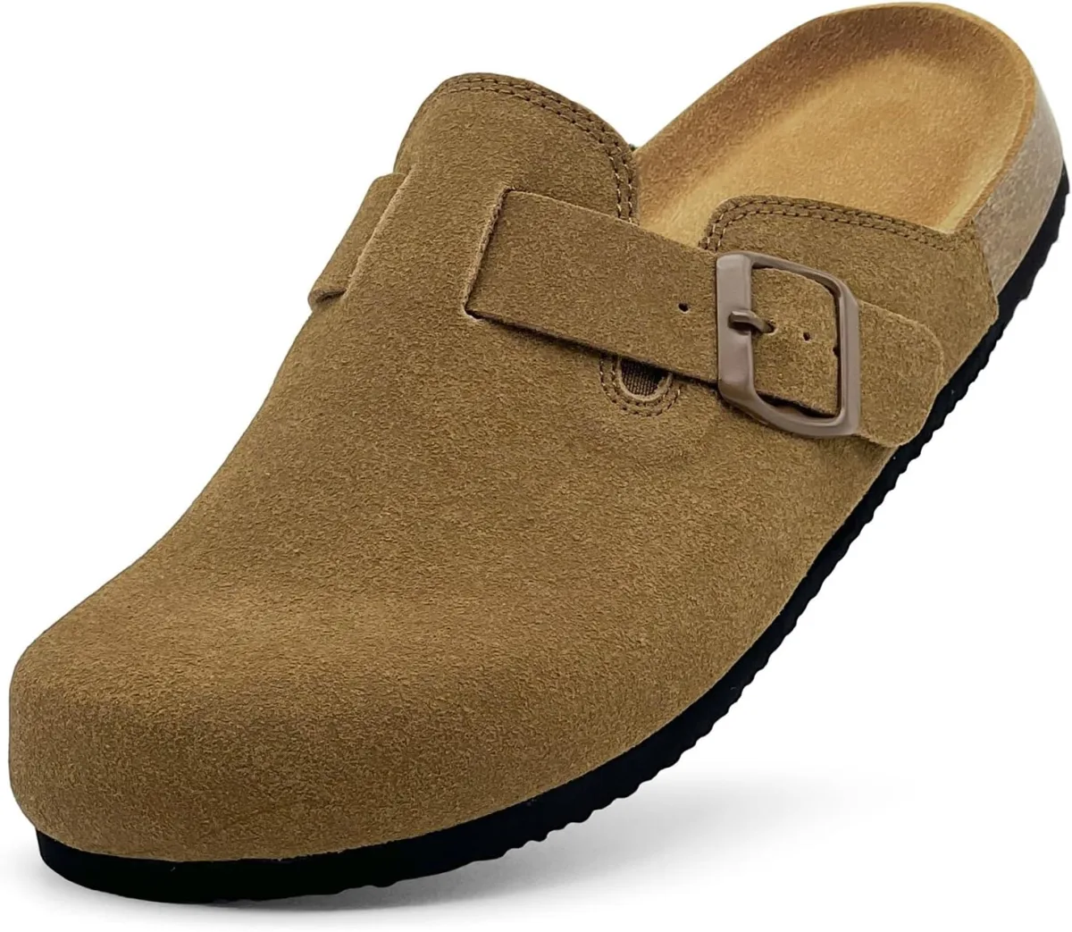 Men's Genuine Suede Clogs Women's Cork Footbed Leather Mules Potato Shoes Arch — Suede mule