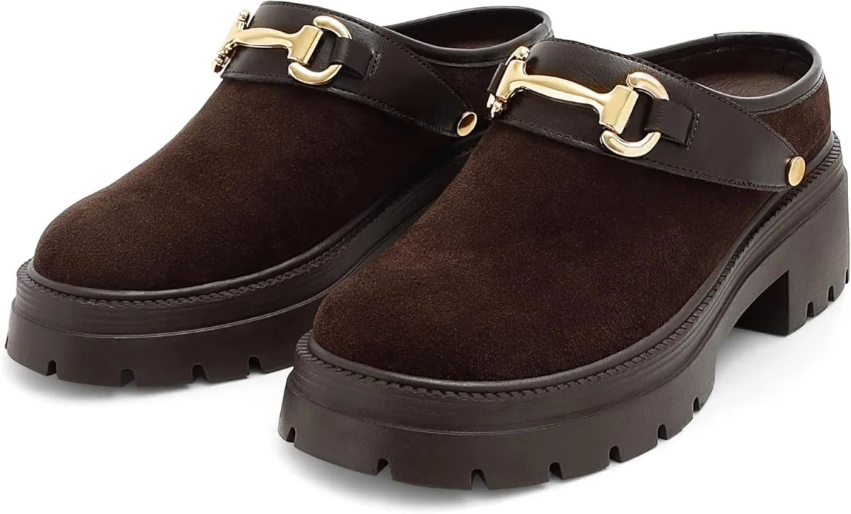 SOVANYOU Platform Clogs for Women Chunky Mules Suede Loafer Slides Comfortable — Suede mule