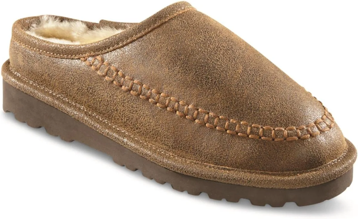 Guide Gear Double-Face Shearling Mens Clog Slippers, Leather, Fur-Lined, Warm — Shearling slipper
