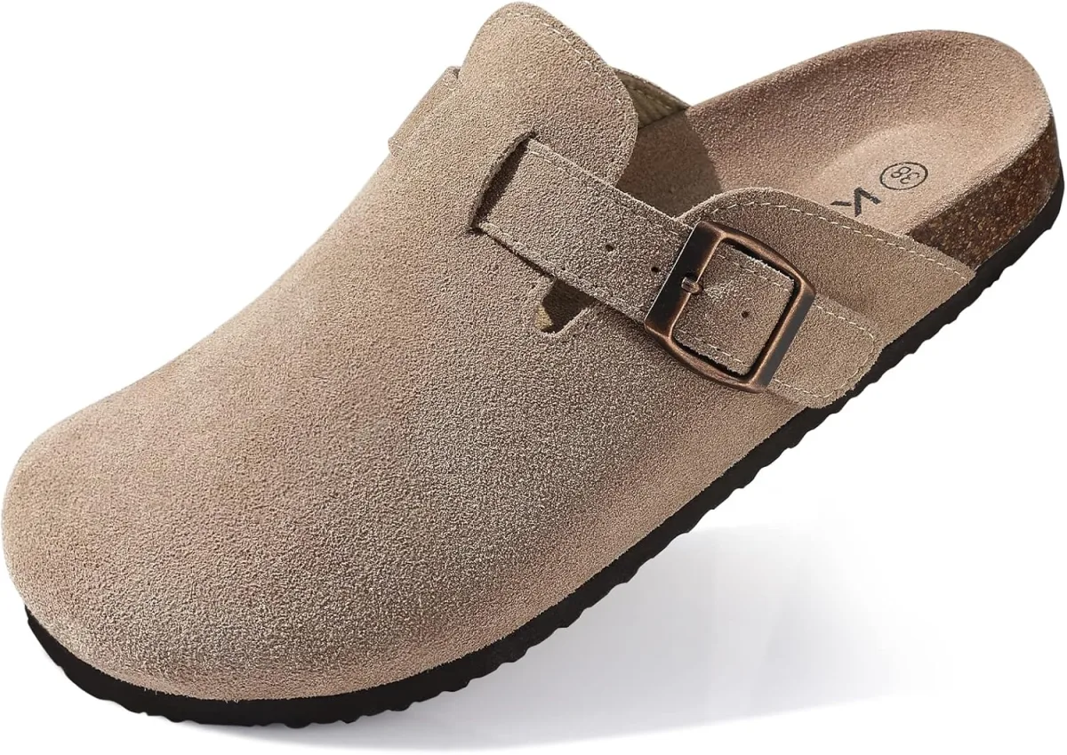 KIDMI Genuine Suede Clogs for Women Cork Footbed Sandals Leather Mules Potato — Suede mule