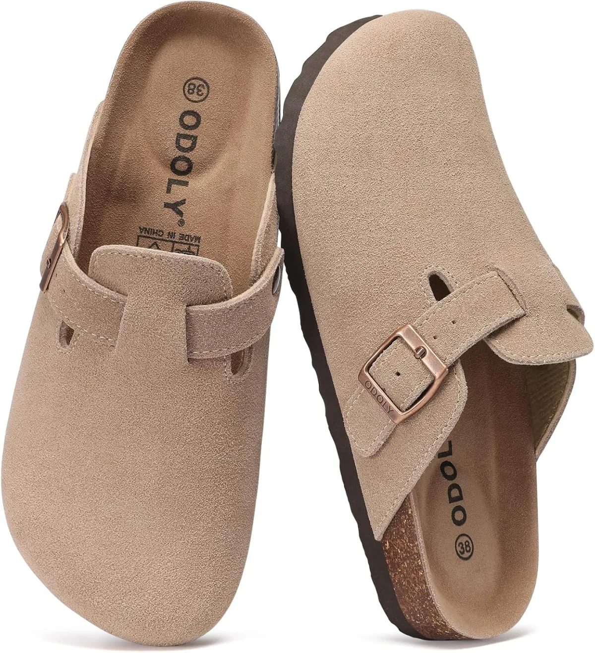 Genuine Suede Clogs for Women Men Soft Cork Footbed Leather Mules Comfort Pota — Suede mule