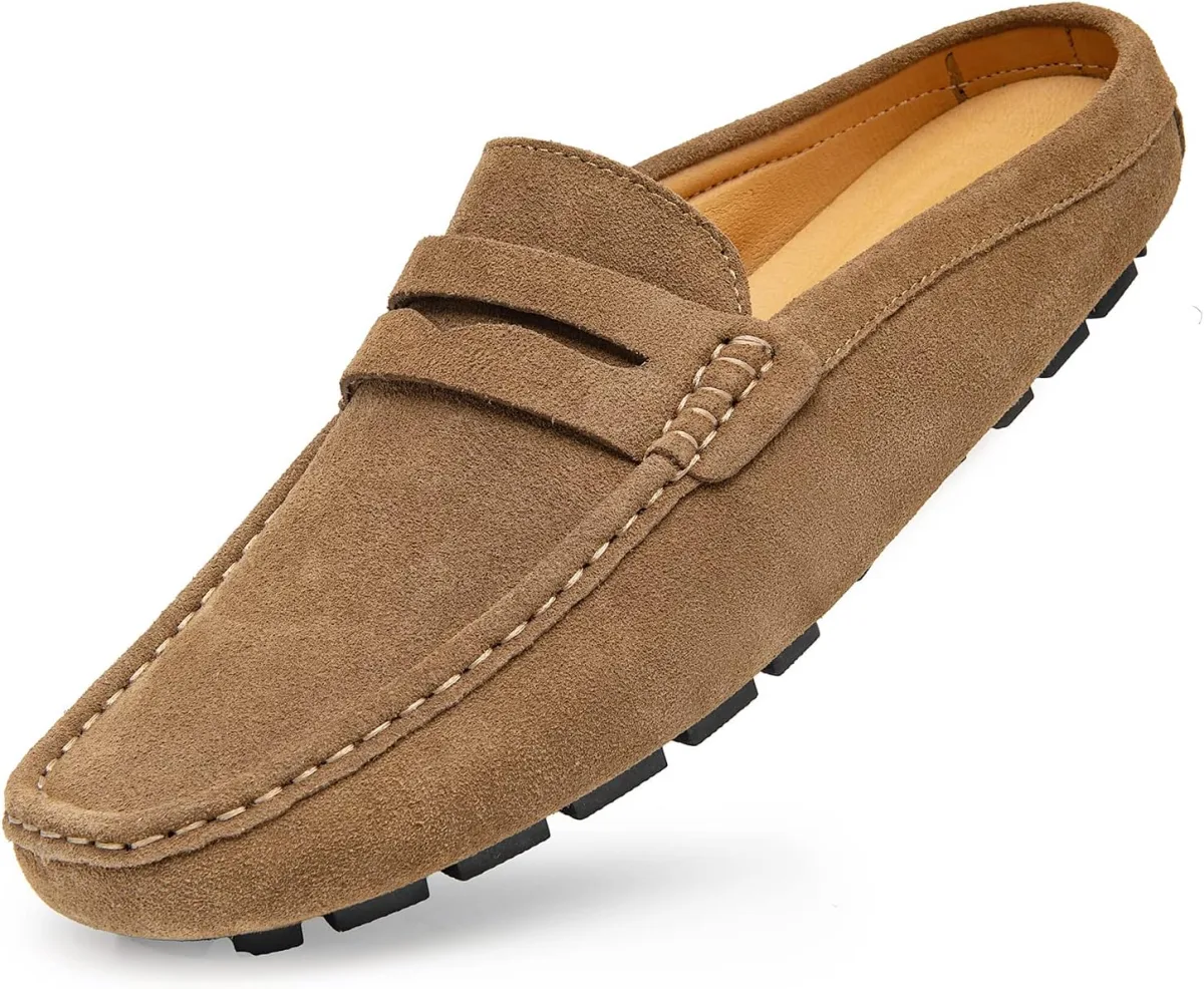 Go Tour Mens Handmade Suede Leather Mules Clog Slippers Breathable Leather Sli — Suede mule