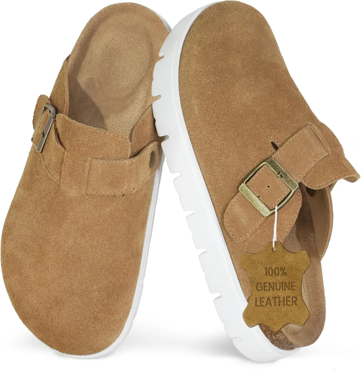 Genuine Leather Chunky Big Buckle Platform Benton Clogs for Women Memory Foam — Genuine Leather mule