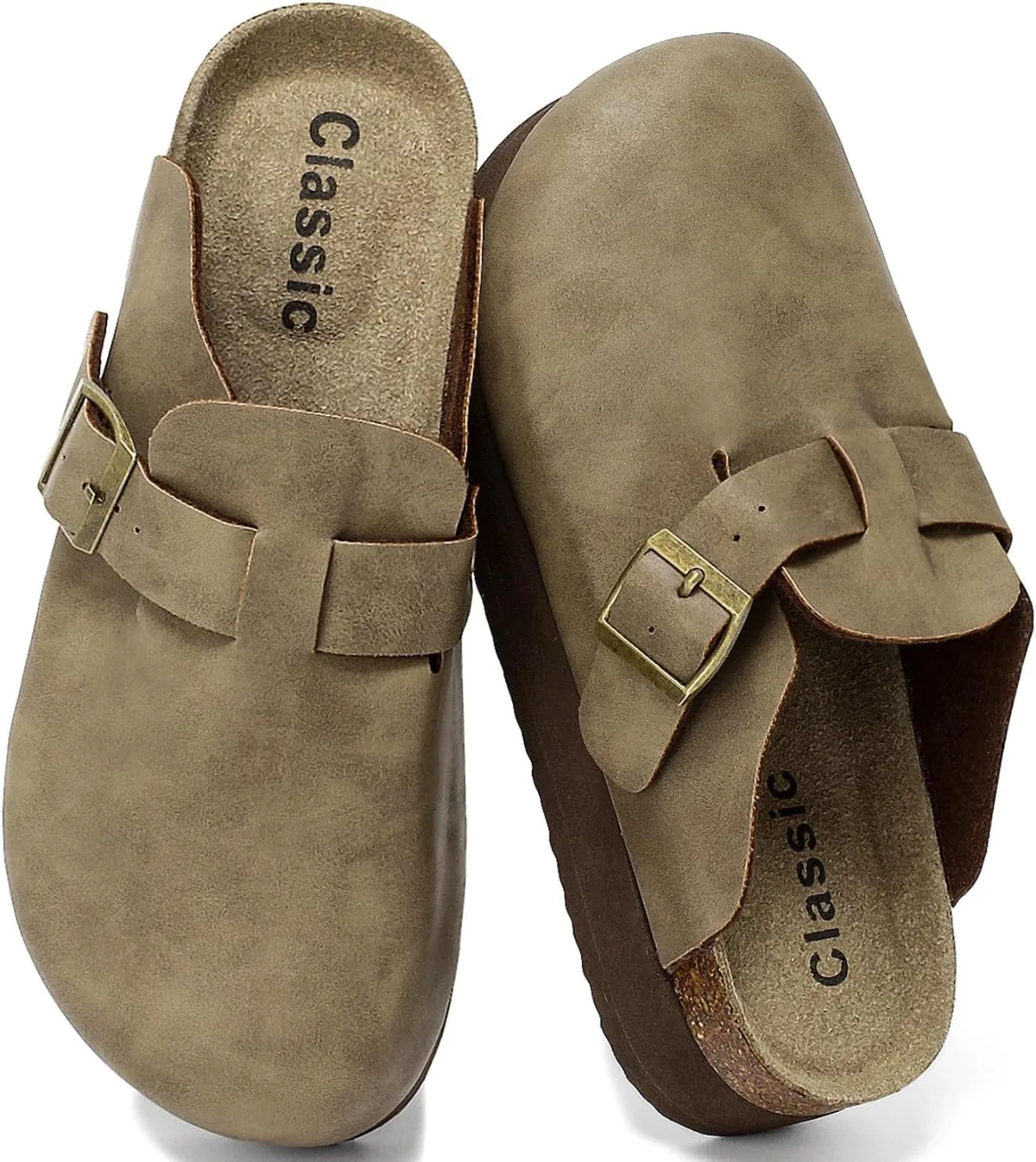 Genuine Leather Platform Clogs for Women Comfort Suede Clogs with Cork Footbed — Suede mule