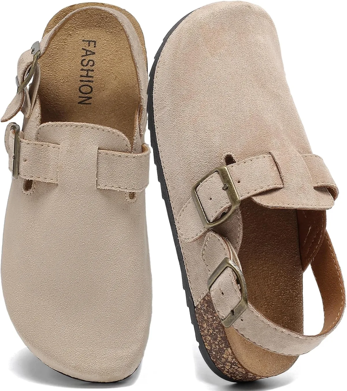 Women's Suede Clogs with Back Strap Men's Cork Footbed Leather Mules Clogs for — Suede mule