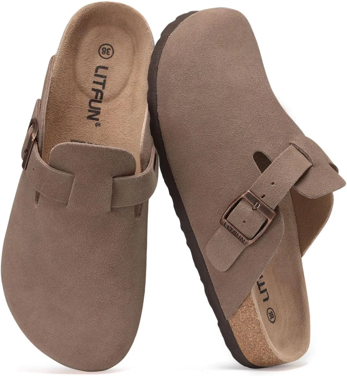 Litfun Unisex Genuine Suede Clogs Soft Footbed Leather Potato Shoes Comfort Sl — Suede clog