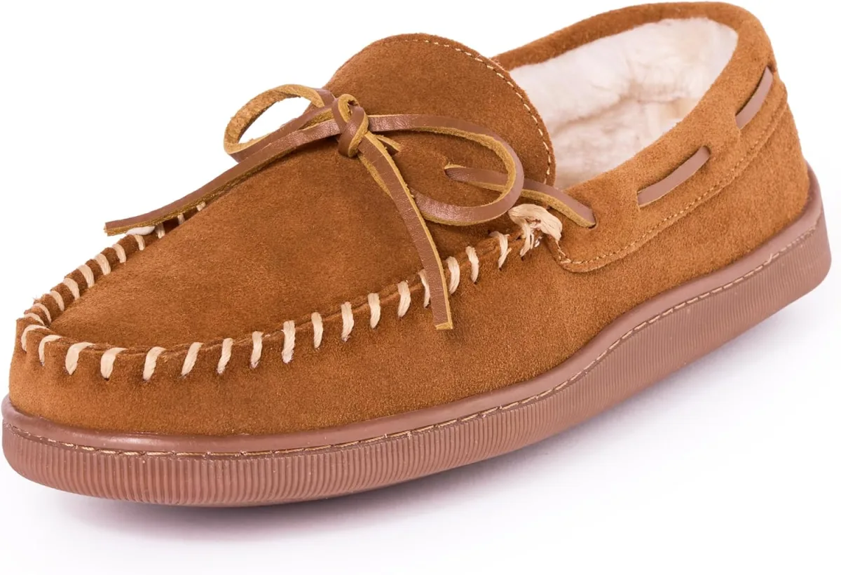 Minnetonka Men's Pile Lined Hardsole Slipper — Genuine Leather slipper